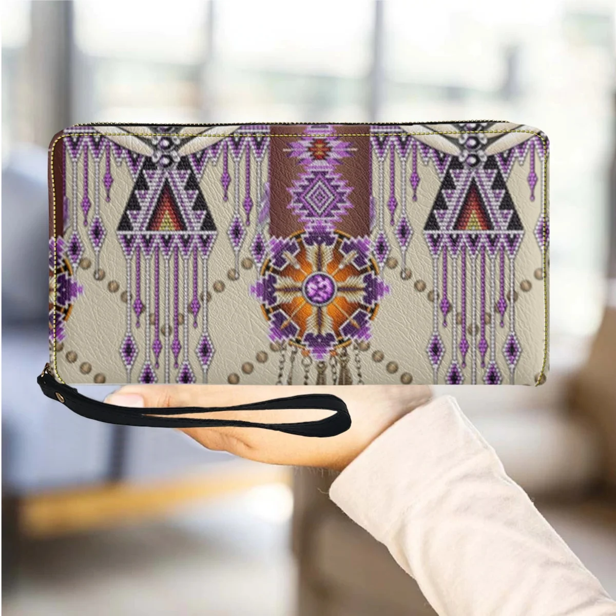 Cartera con tarjetero para mujer, monedero de cuero con diseño Tribal de lujo, correa de muñeca multifunción, carteras femeninas, moda informal