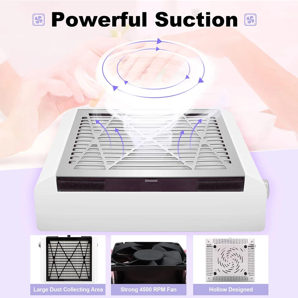 60W aspirateur ongle manucure aspirateur de poussière d'ongles avec filtres réutilisables aspirateur ongle professionnel collecteur de poussière pour manucure