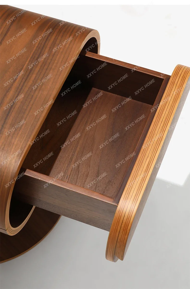 Home Living Room Bedroom Curved Wood Single Drawer Bedside Table/Black Walnut Creative Cabinet