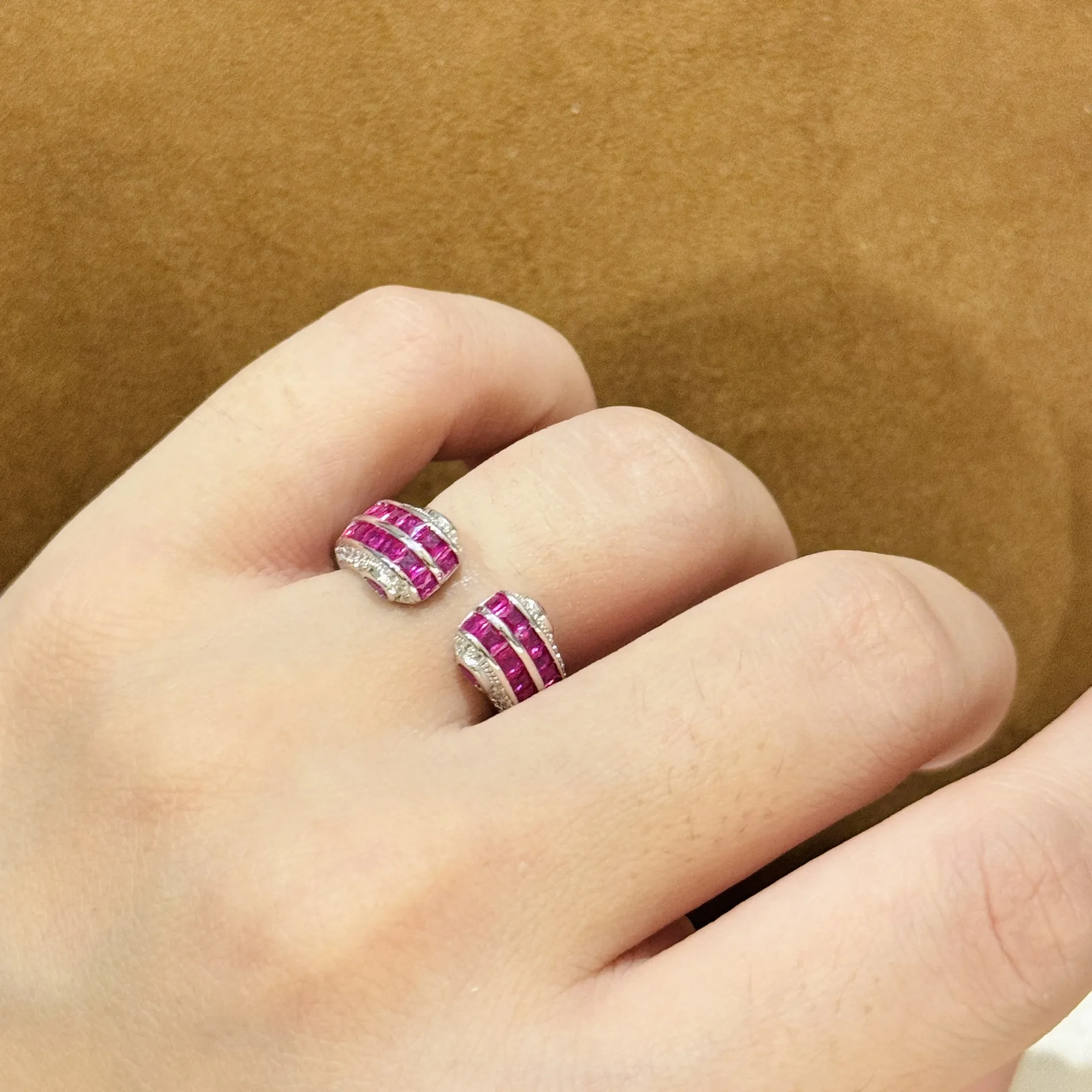 100% 925 Sterling Silver Rose Ruby Stair Square Drill Opening Ring  Bride Wedding Gemstone Earrings Jewelry Gift