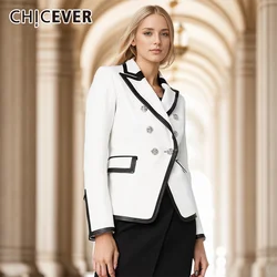 CHICEVER Hit Color PU Patchwork Buttons Women's Jacket Blazer Notched Collar Long Sleeve Spliced Leopard Printed Blazers Female