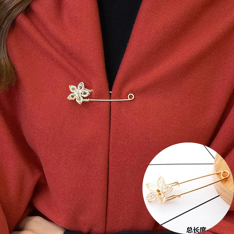 Big Zircon Crystal Five-petaled Flower Clothing Brooches for Women Lapel Safety Sweater Coat Dress Pins Badge Buckle Accessories