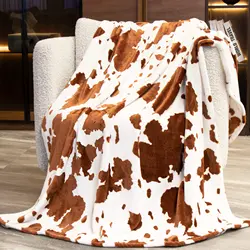 Brown Cow Print Baby Blanket Flannel Cozy Cow Throw Blankets Super Soft Receiving Baby Print Blanket for Crib Stroller