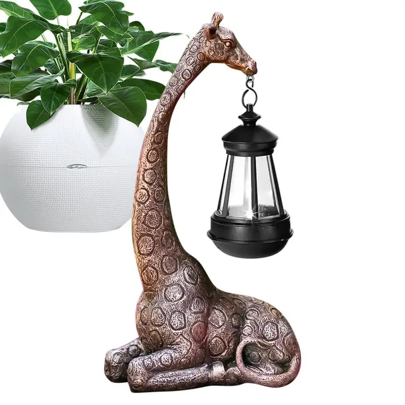 Schattige Giraf Solar Light Tuin Standbeeld Dier Beeldje Lantaarn Giraffe Sculptuur Dierlijk Hars Standbeeld Achtertuin Kunst Ambachtelijke Ornament