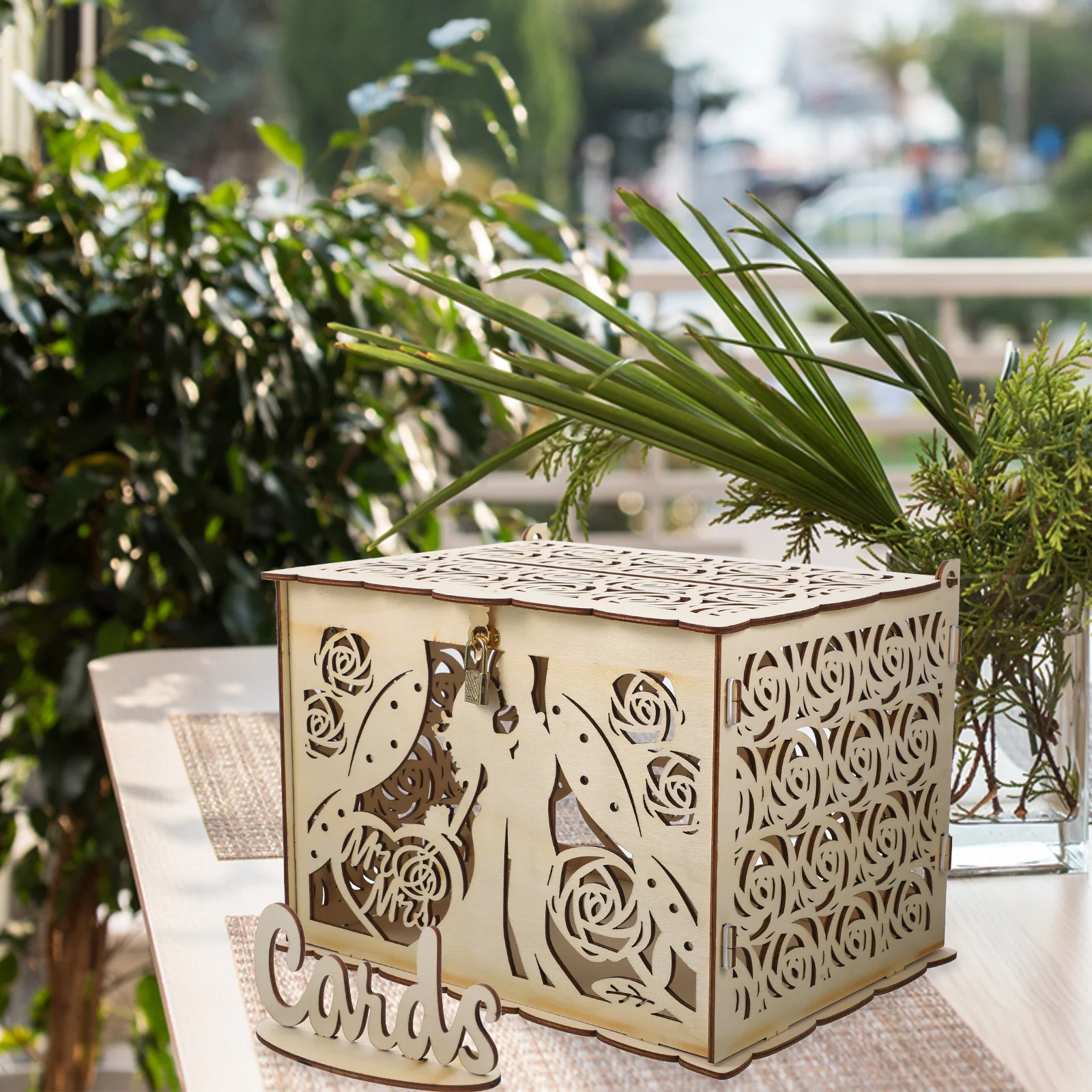 

Wooden Wedding Sign in Box for Reception Gift Card Holder Hollow Heart Design Decorative Box for Party Baby Shower