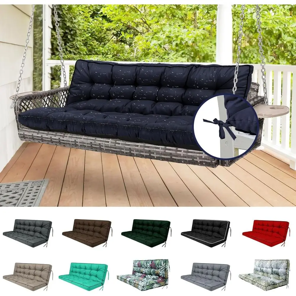

Водонепроницаемая подушка для уличных качелей на 3 места с подголовником, 4 слоя, темно-синяя, 70 см, для патио, газона и сада