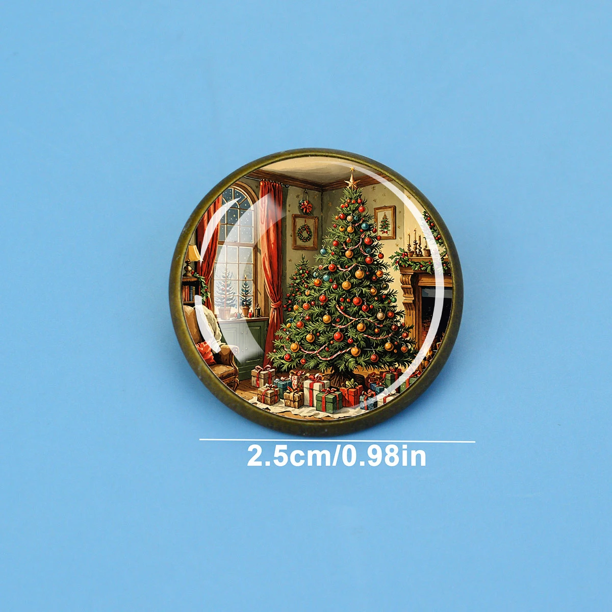 1PC Christmas Tree Pattern Brooch Glass Dome Lapel Pin Decorative Badge for Garment Backpack Holiday Souvenir Accessory Gift