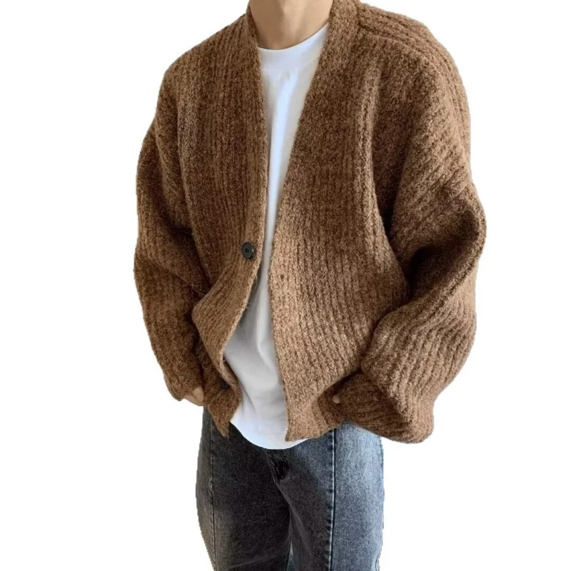 أوروبا وأمريكا الخريف الشتاء مختلط اللون سميكة الغزل محبوك سترة الرجال سترة فضفاضة الراقية العصرية