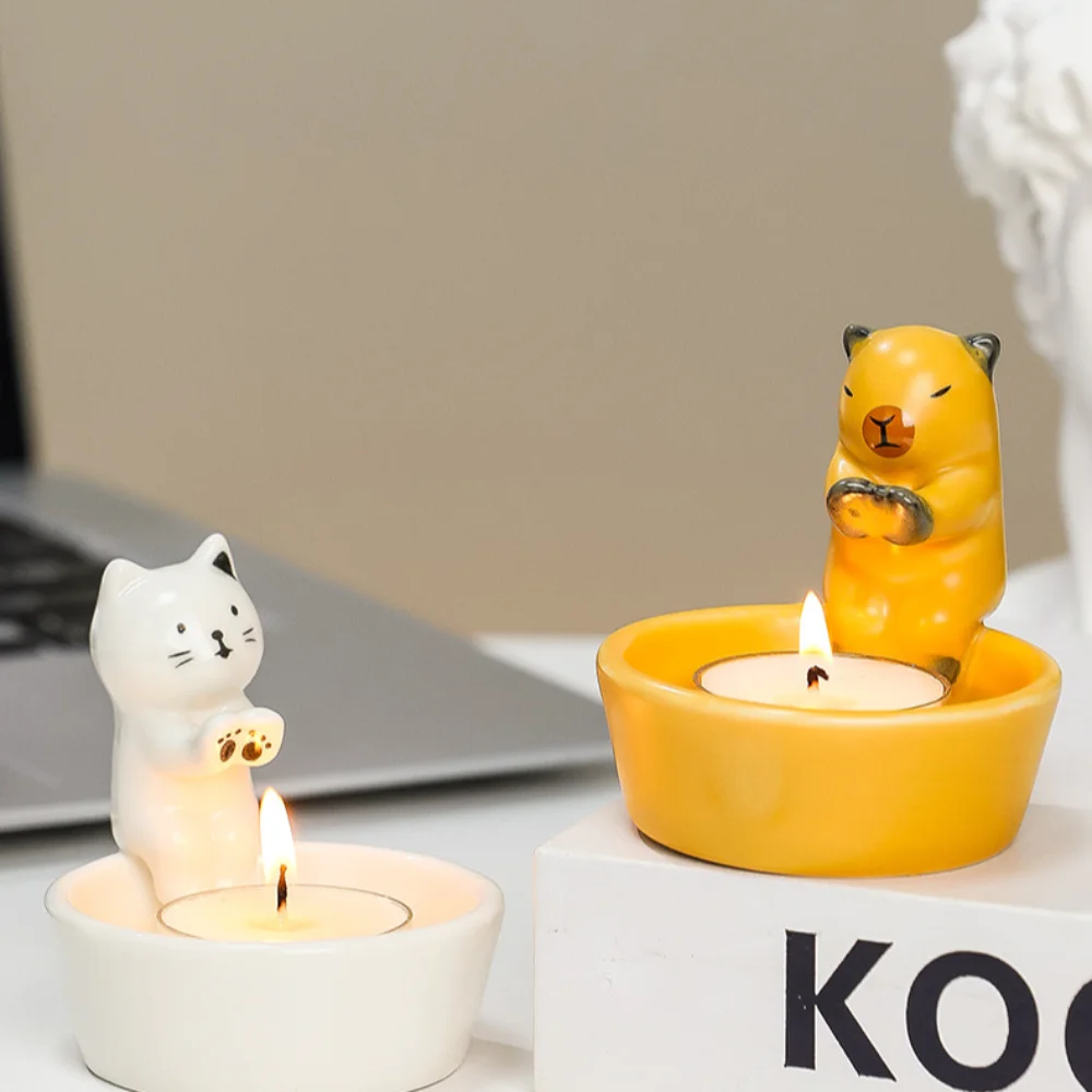 Durable Capybara Candle Holder Ceramics High Tempe Cartoon Candlestick Scented Light Holder Desktop Decorative Ornaments