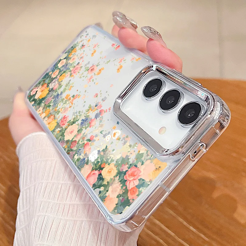 Plating Lens Garden Flower Case For Samsung Galaxy S24 Ultra S23 S22 S21 S20 FE A33 A14 A34 A52 A53 A54 A55 A15 A25 A35 5G Cover