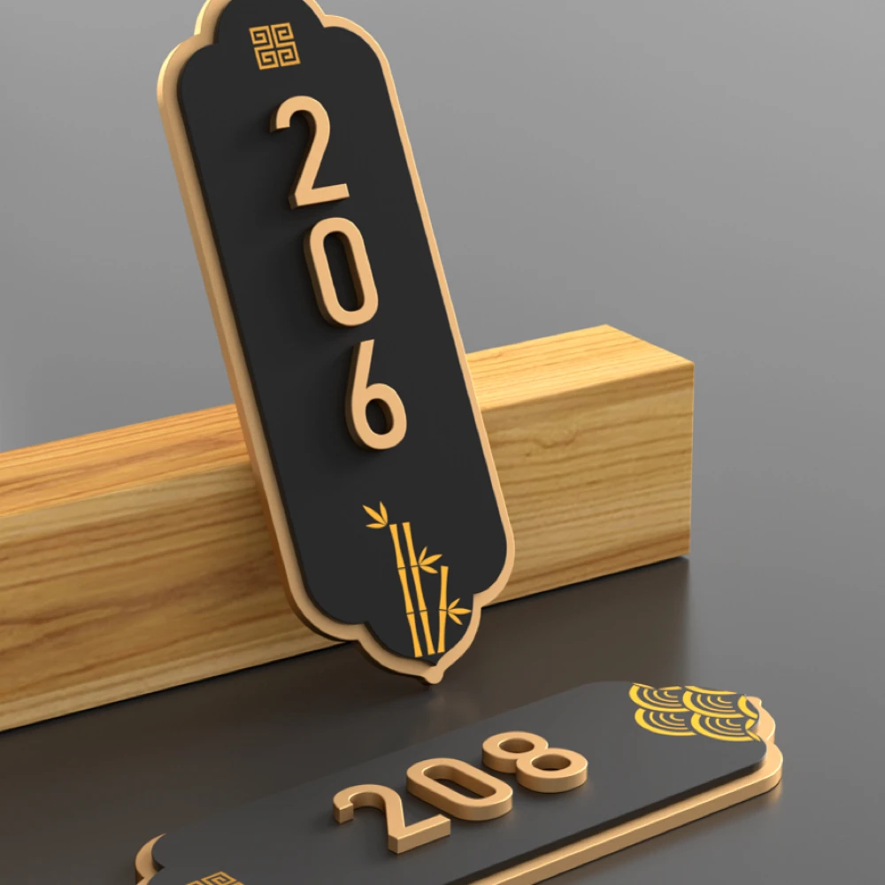 لوحة باب حديثة مكونة من 3 طبقات مخصصة رقم منزل القطع بالليزر ثلاثي الأبعاد للمنزل والفيلا ومتجر المكتب والشقق والمطعم والفندق