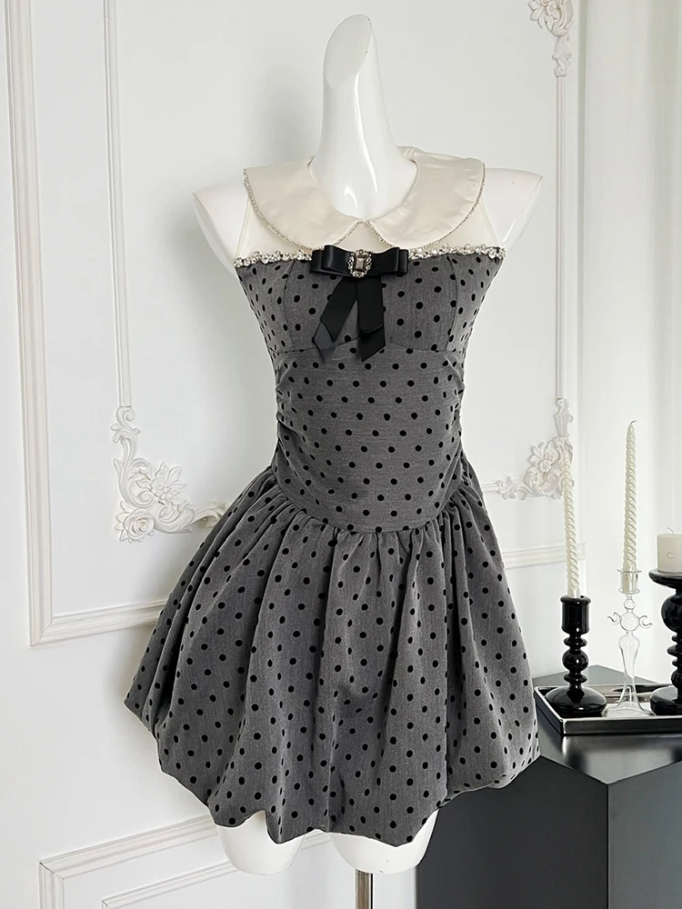 Summer French Vintage Old Money Cute Core Polka Dot Dress Evening Women 2000s Aesthetic Coquette One-Piece Party Frocks Luxury