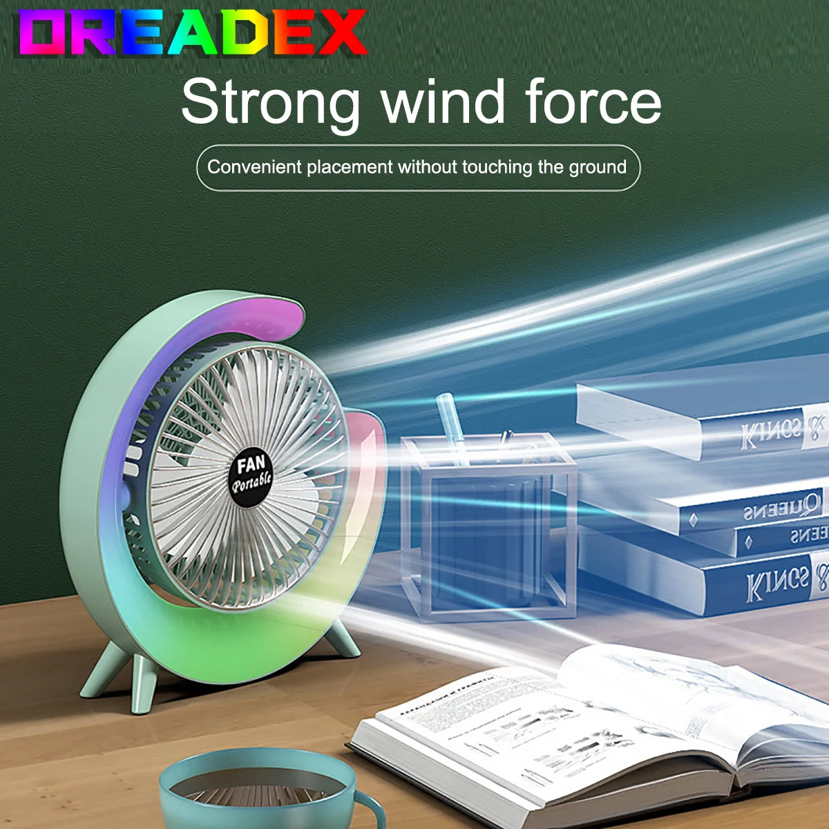 OREADEX Mini Portable Desk Fan Rotatable Fan with LED Night Light Home Office Bedroom Dormitory Summer USB Rechargeable Desk Fan