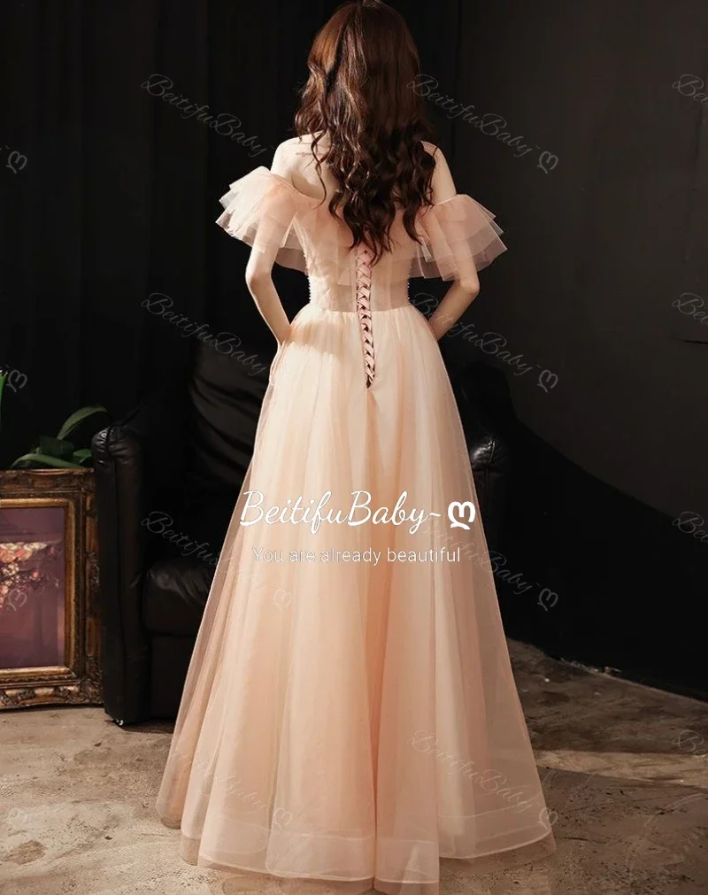 Abiti da sera da donna stile principessa 2025 Abiti da festa per banchetti con gonna a trapezio retrò con spalle scoperte per abiti da donna