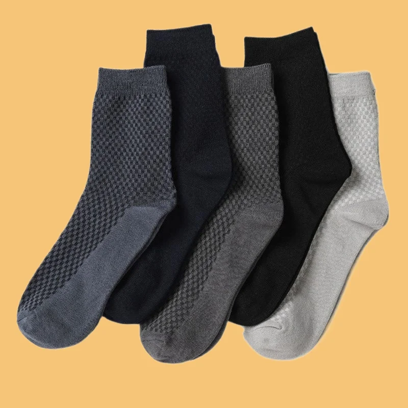 2024 New 5/10 Pair Men's Bamboo Fiber Socks Harajuku Retro Breathable Business Man Socks Black Long Sock Deodorant Gift Set