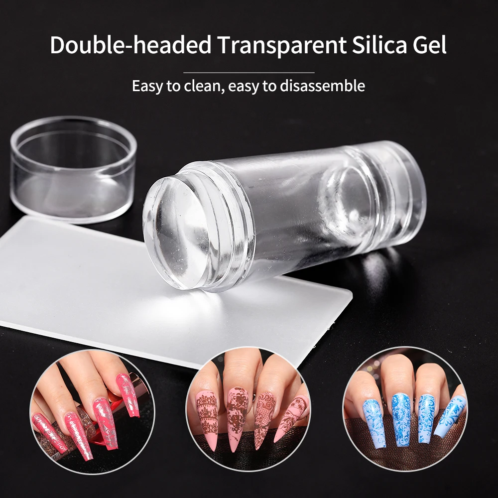 LULAA مزدوج الرأس مسمار شفاف الختام مع مكشطة عدة ختم مسمار الفن الأظافر الإكسسوارات سيليكون ختم مانيكير أدوات #2