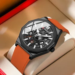 CURREN Men Fashion Creative Quartz Watches with Silicone Strap New Casual Hollow Date Wristwatches for Male Luminous Hands