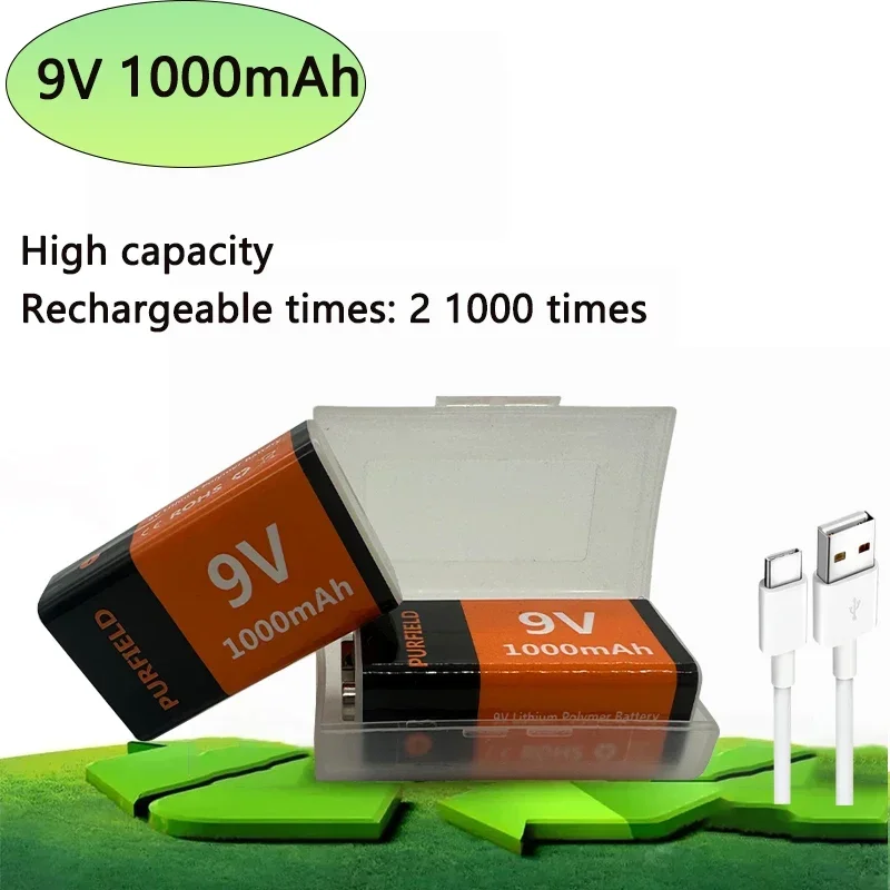 9V Fast charging lithium-ion battery,USB charging,9V,6F22,square lithium-ion battery for metal detectors, microphone, multimeter