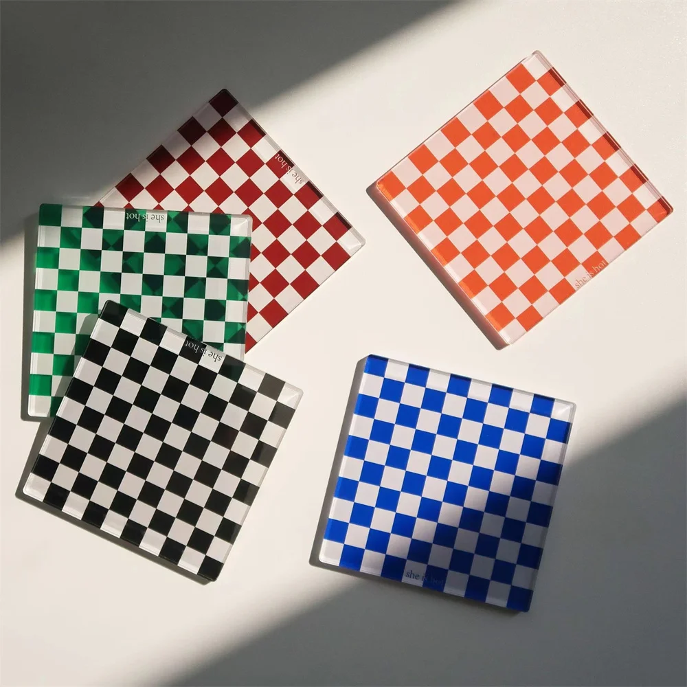 Simple Checkerboard Placemat Restaurant Dessert Tray Coffee Shop Decoration Acrylic Square Round Coaster Nordic Decoration