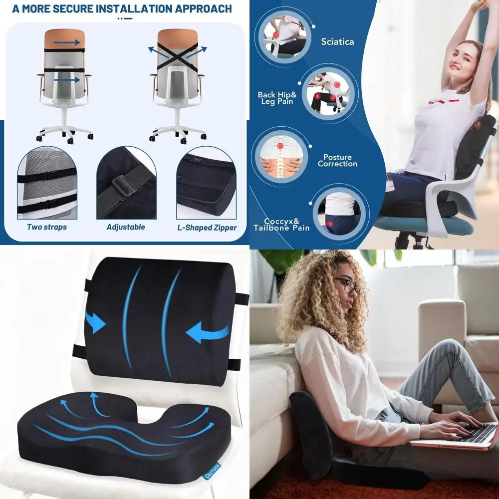 

Ergonomic Memory Foam Seat Cushion with Washable Cover for Office and Car, Relieves Tailbone and Lower Back Pain