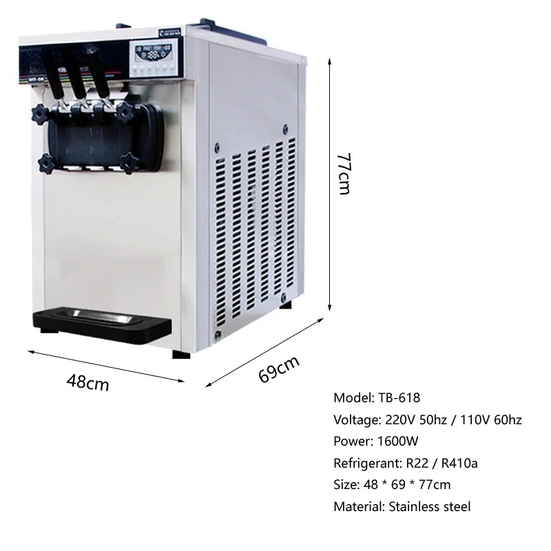 Commercial 3 Flavors Small Desktop Ice Cream Cone Stainless Steel Ice Cream Machine For Sale TB-618