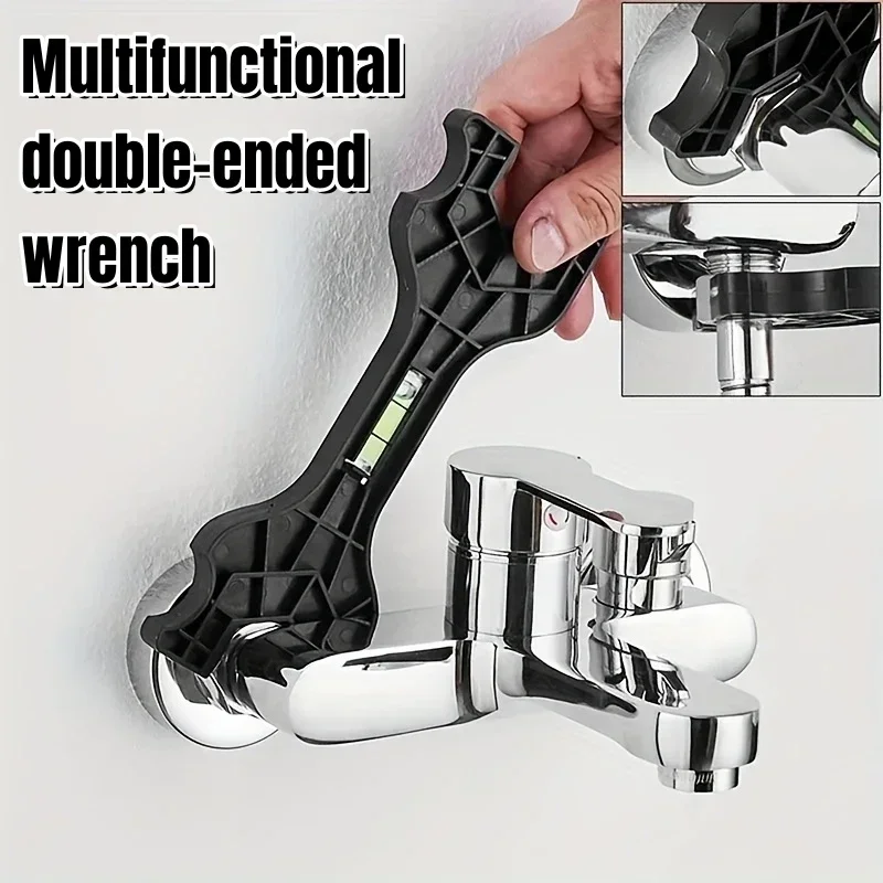 1PC Multifunctional Dual Headed Wrench with Level Manual Tap Spanner Repair Plumbing Tools for Household Faucet Pipe and Toilet