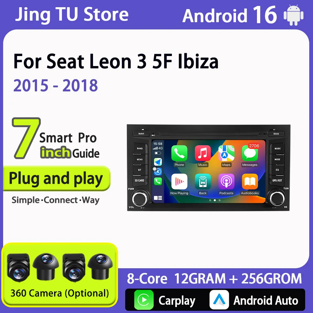 Radio estéreo para coche Android Auto, pantalla dividida de 7 pulgadas para Seat Leon 3 5F Ibiza 2015 - 2018, CarPlay, GPS, Navi, USB dual, WiFi, 4G, BT, RDS