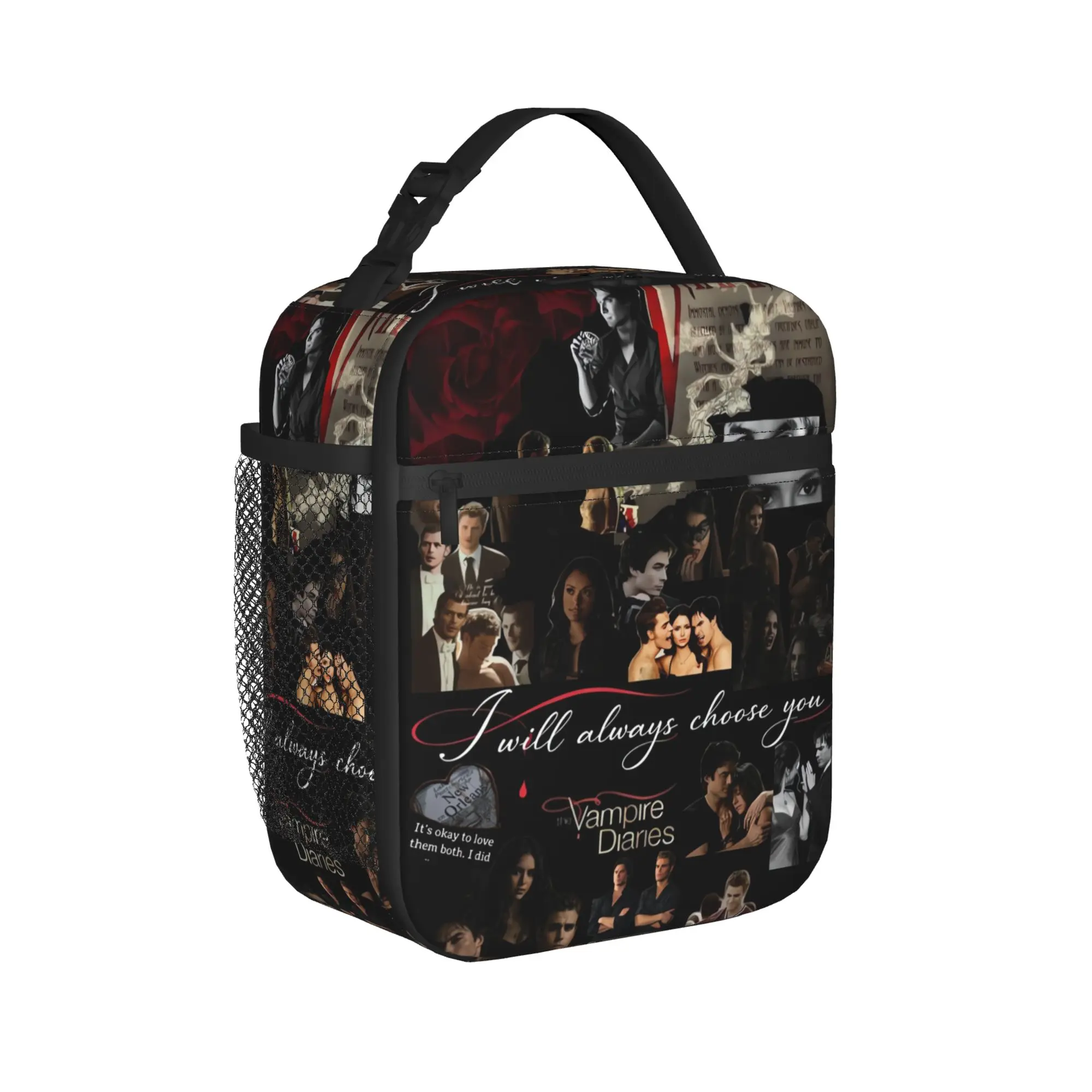 Red Tone Character The Vampire Diaries Lunch Bag For Women  Print Lunch Box Leisure School Cooler Bag Oxford Tote Food Bags