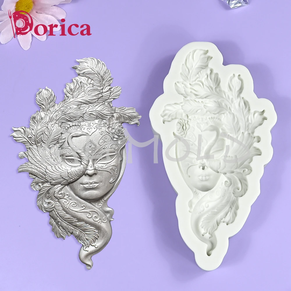 Peacock Mask Girl Relief Silicone Mold Chocolate Fondant Cake Baking Mould DIY Resin Clay Model Home Decorating Tool Accessories