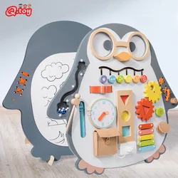 Montessori Wooden Penguin Busyboard Daily Skill Cognition Learning Education Busy Boards Children Training Children Sensory Toys