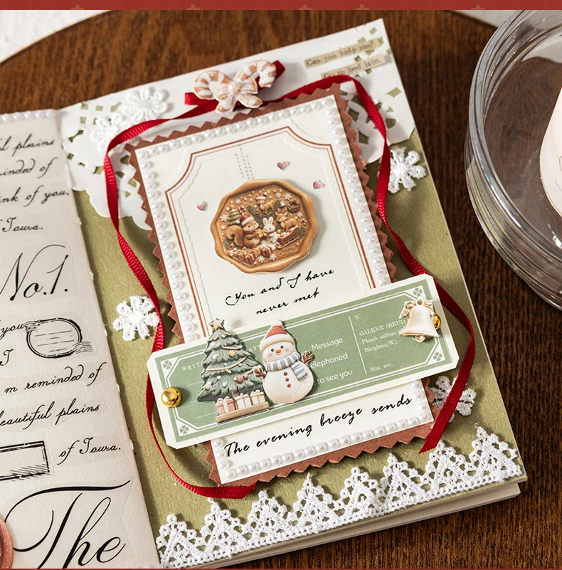 Journal GO 30 Stück Retro-Weihnachts-Etiketten-Aufkleber, geprägte, gemischte Formen, Feiertags-Dekore für Junk Journals, Scrapbooking, Planer, Karten – Detail 12