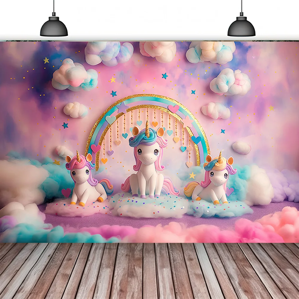 

Rainbows Birthday Party Photography Backdrops Props Unicorn Colorful Balloons Arch Newborn Baby Photo Background Props DF-08