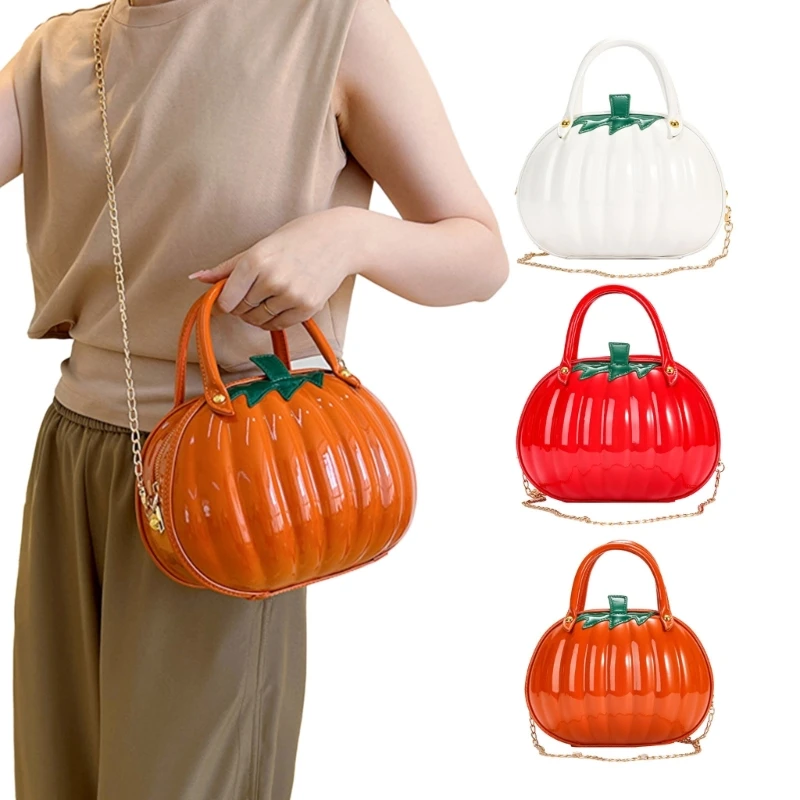 Stylish Halloween Pumpkin Crossbody Bag Women Solid Color PU Leather Chain Shoulder Bag Female Casual Shopping Dating Handbag