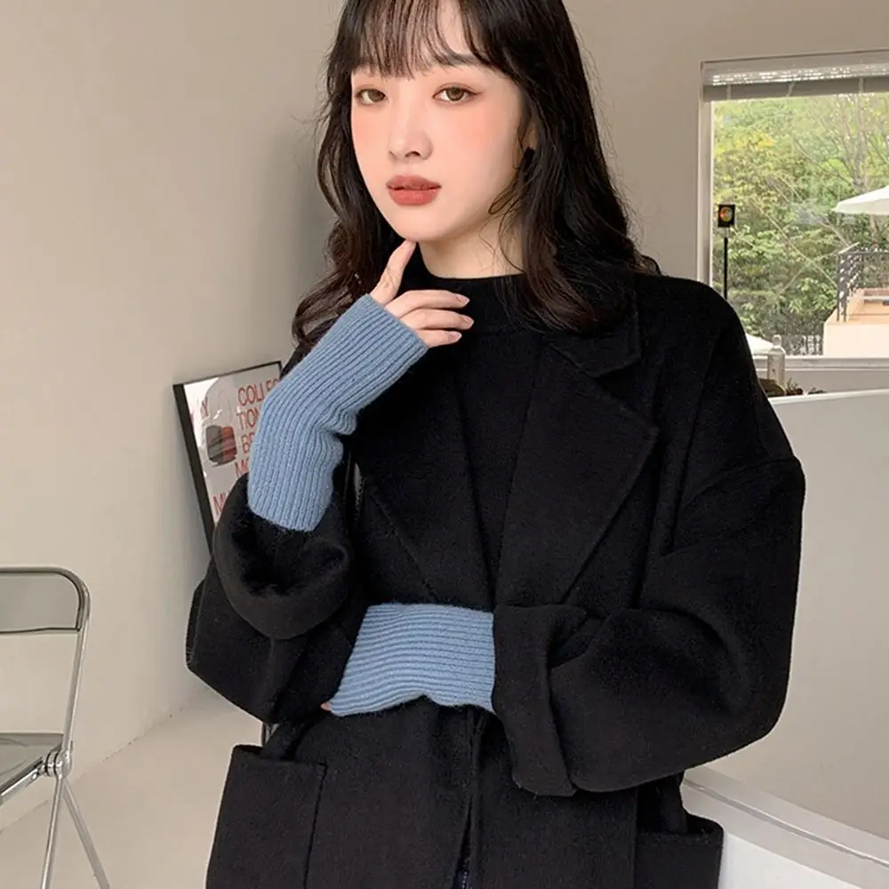 Простые толстые мужские перчатки для вождения, однотонные варежки без пальцев, перчатки с полупальцами, бархатные женские перчатки, вязаные варежки