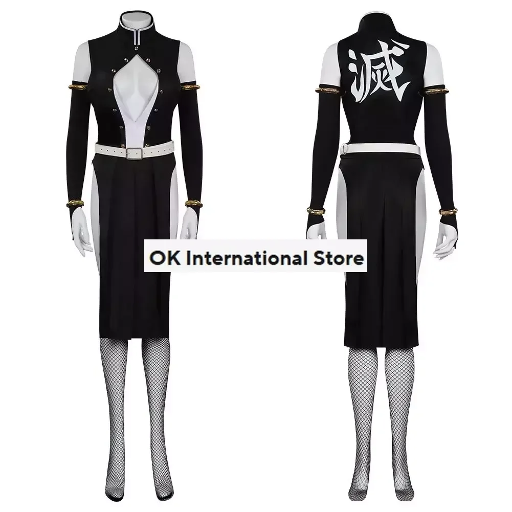 Woman Version Uzui Tengen Cosplay Costume Team Uniform Party Carnival Black Dress Anime Sticker Clothes Wig Cosplay Costume