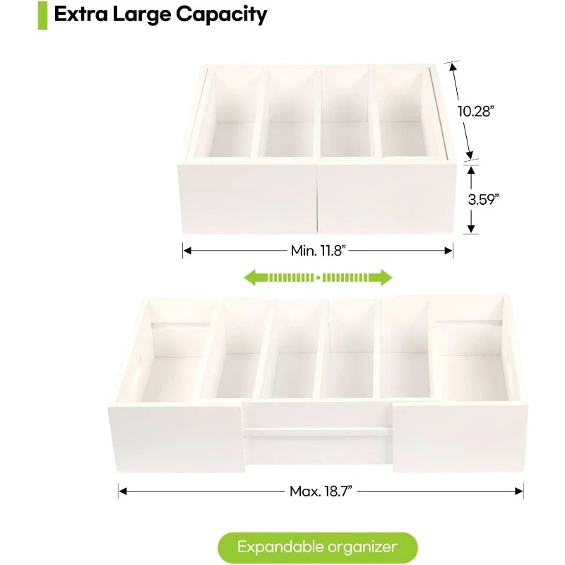 ออแกไนเซอร์ตู้ครัวแบบขยายได้สําหรับฝาปิดภาชนะเก็บอาหาร, ไม้ไผ่ลิ้นชักแคดดี้แบ่งปรับได้