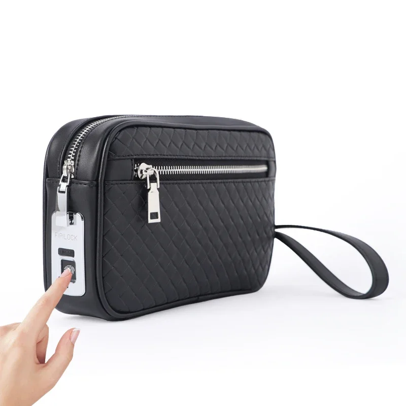 

Lock Men Bag Anti Theft Genuine Leather Wallet Cow Hide Business Clutch Handbag With Smart Fingerprint System