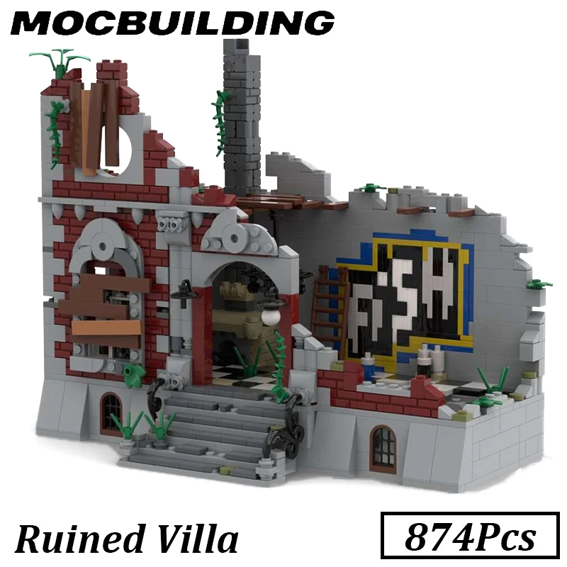 

874Pcs Medival Castle Ruined Villa MOC Building Blocks Brick Toys Gift Display Constrcution Christmas Present