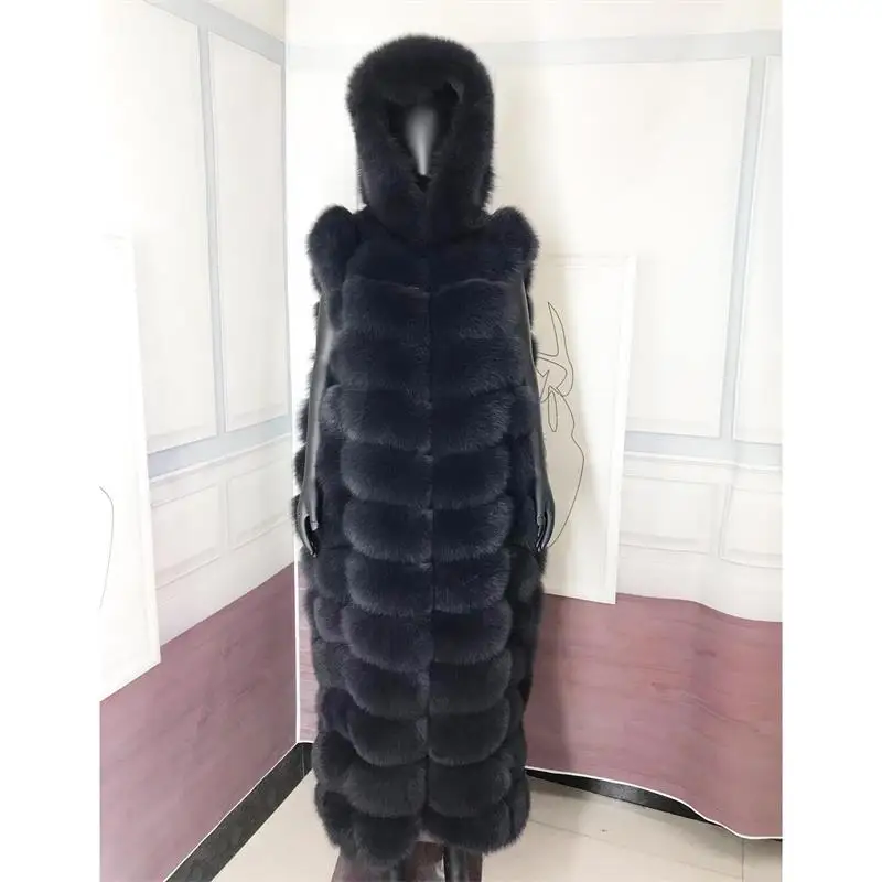 Lengthening Real Fox Fur Vest Natural Fur Coat For Jacket Female Coats Hood Waistcoat Long Fur Coats Real Fur Fox Vest Jacket