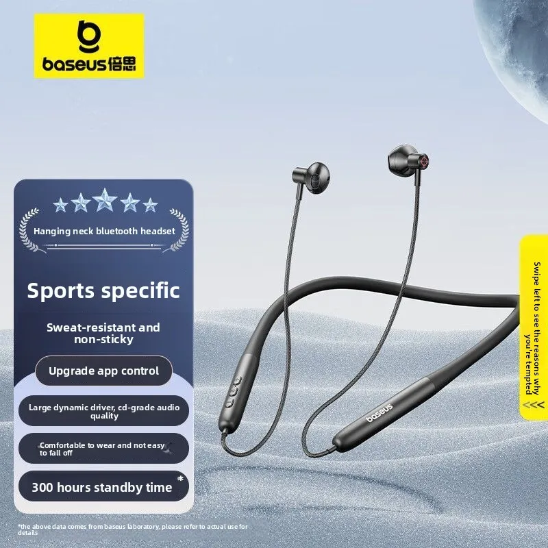 سماعات بلوتوث BASEUS P1، سماعات رياضية لاسلكية بنمط الرقبة، عمر بطارية طويل جدًا، موسيقى الألعاب، الجري العالمي