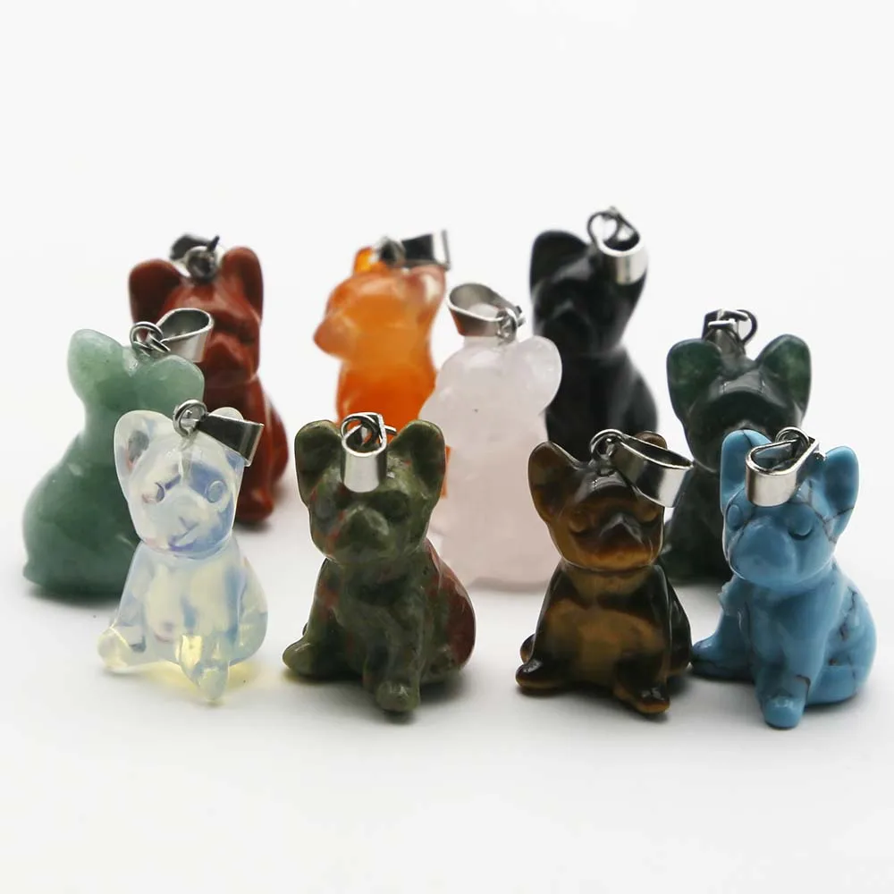 Natural Stone Carved Puppy Necklace Pendants Delicate Sweater Chain Decoration Fashion Charms Jewelry Accessories Wholesale 4Pcs
