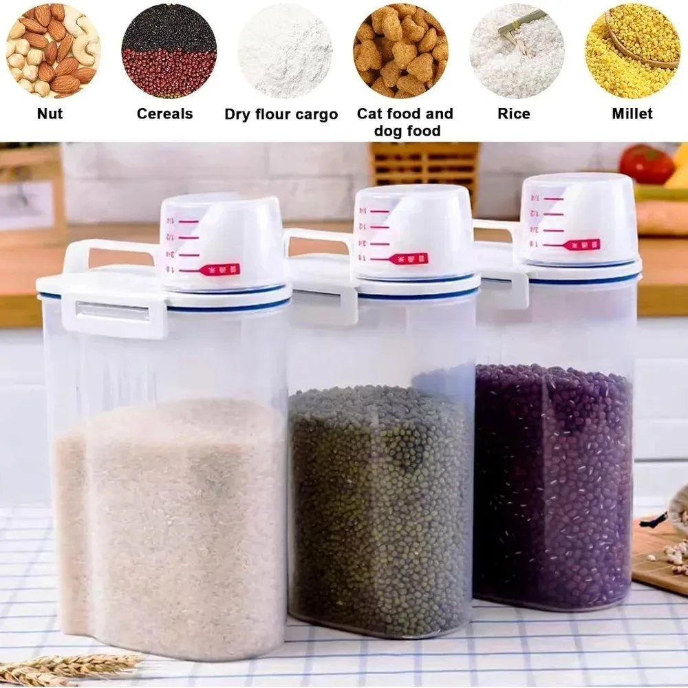 حاوية تخزين الطعام الجاف من الأرز، حاوية حفظ الطعام خالية من مادة BPA، موزع حاوية بلاستيكية محكمة الغلق مع كوب قياس الصب #4