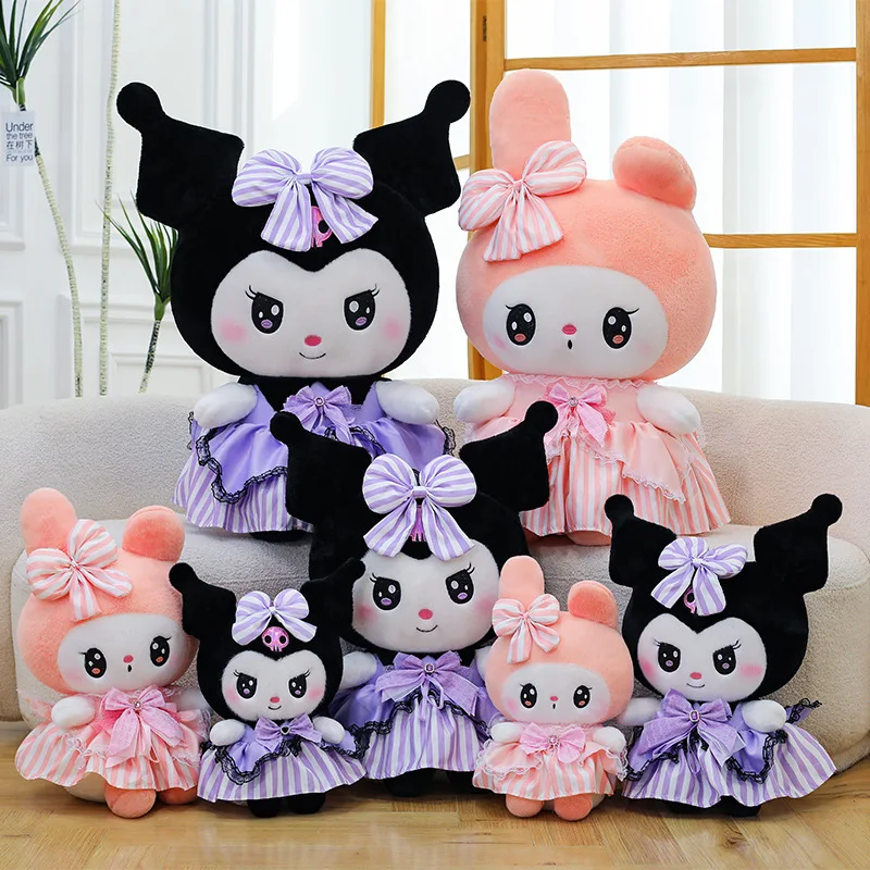 Peluche Sanrio Kawaii Kuromi da 60 cm con fiocco di diamanti Melody bambola di pezza cuscino di cartone animato peluche carino per bambini compleanno regalo di Natale