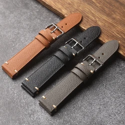 Handmade Genuine Leather Strap, 18 19 20 22MM Brown Black Gray, Palm Grain Italian Genuine Leather Soft Bracelet, Vintage Style