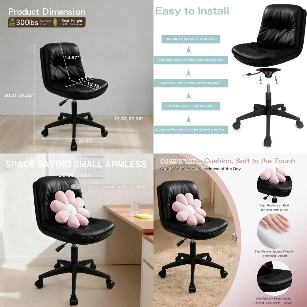 

Эргономичное офисное кресло из искусственной кожи с регулировкой высоты, поясничной опорой и колесиками для домашнего офиса