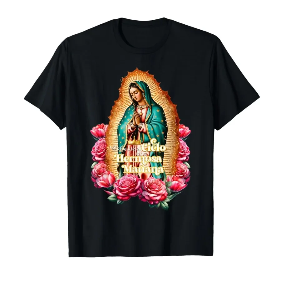 Camiseta Virgencita La Guadalupana Virgen Morena Patrona do México para Homens e Mulheres 100% Algodão Camisetas de Manga Curta 0406-2
