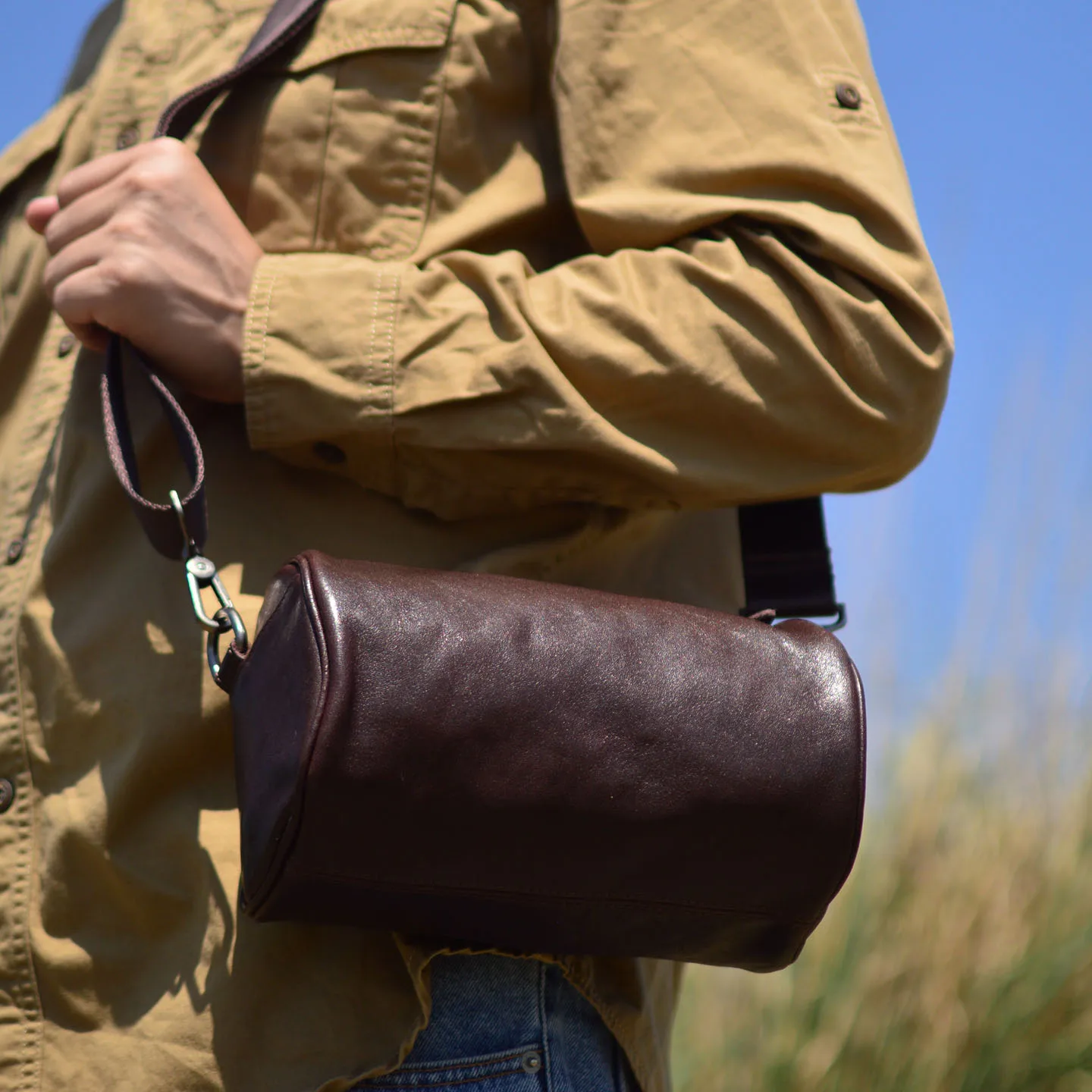 Retro Genuine Leather Single Shoulder Crossbody Waist Drums Bag Casual Fashion Top Layer Cowhide Unisex Cylinder Bag Simple