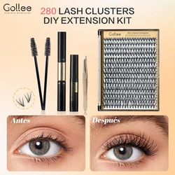 Gollee 280pcs Lash Cluster 9-16mm MIX D Curl False Lash Self grafting Adhesive and Remover Kit Eyelash 2 IN 1 Bond and Seal tool