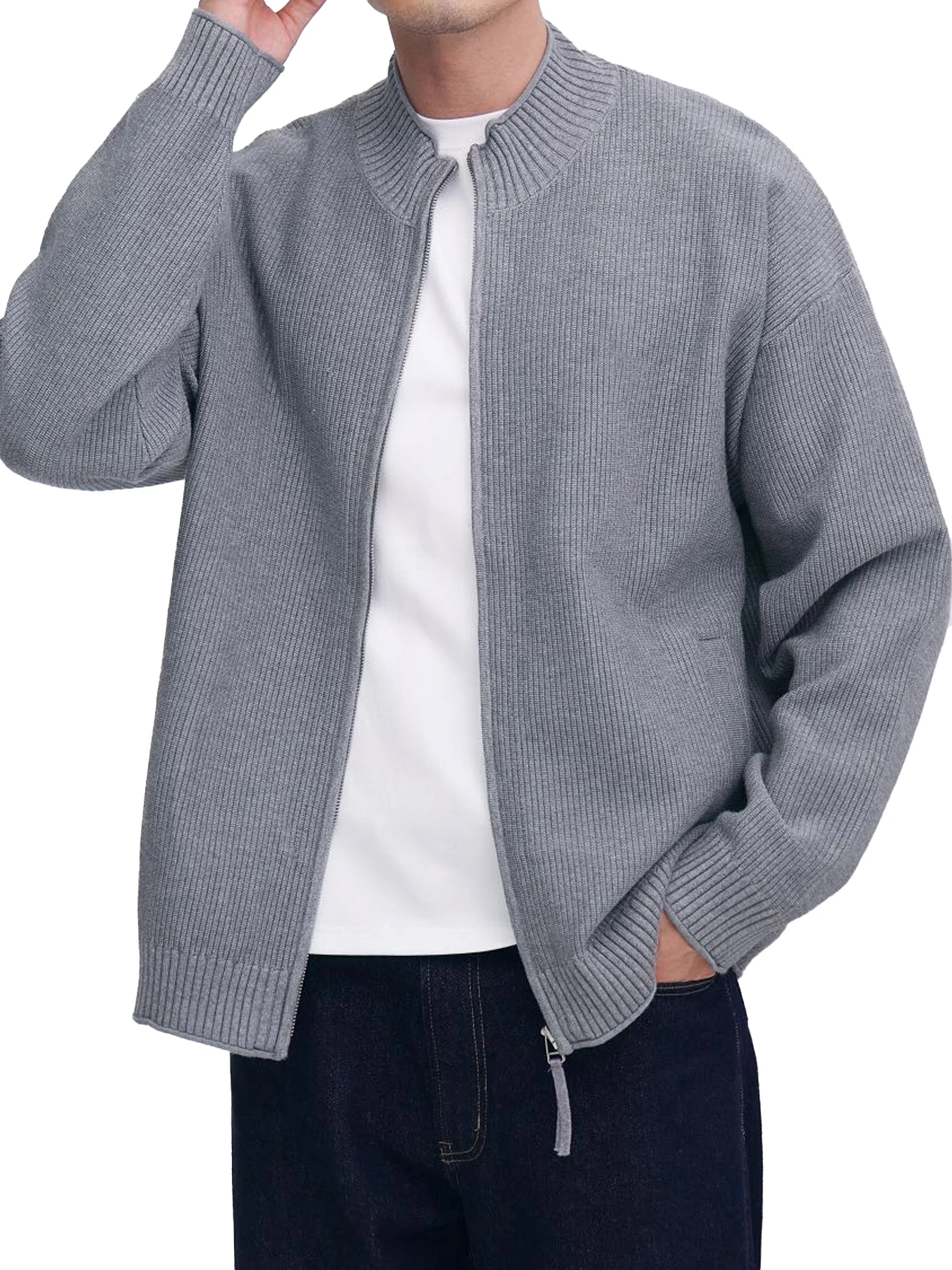 

Men's Autumn Winter Stand Up Collar Zipper Cardigan - Comfortable Blend Fabric Slim Fit Casual Jacket Sweater