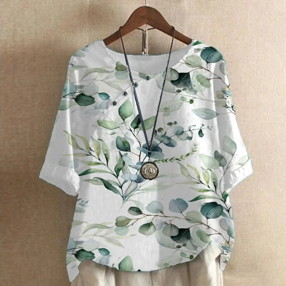 

Summer Blouse O Neck Pullover Short Sleeve Vintage Lady Top Floral Print Thin Summer T-shirt Daily Clothes Camiseta Femenina